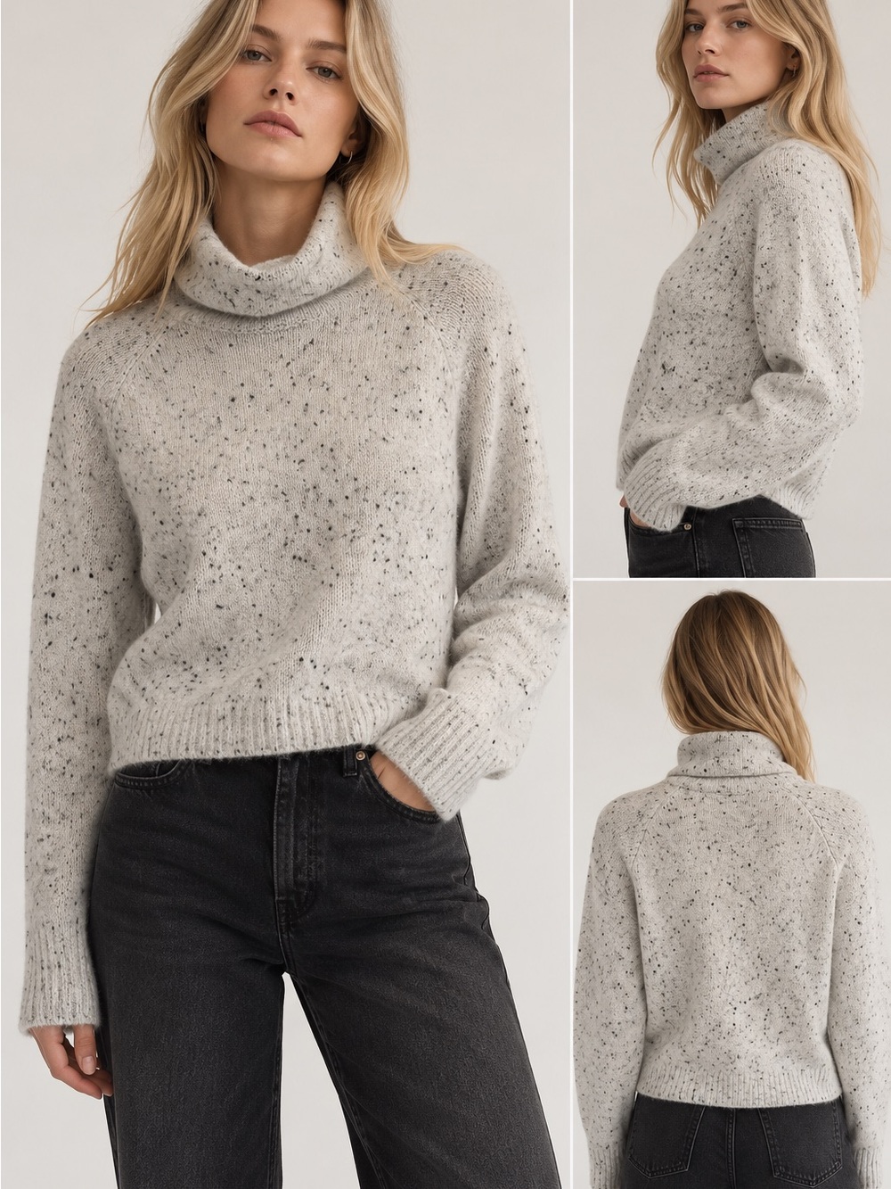 John + Jenn Speckled Light Gray Turtleneck Sweater